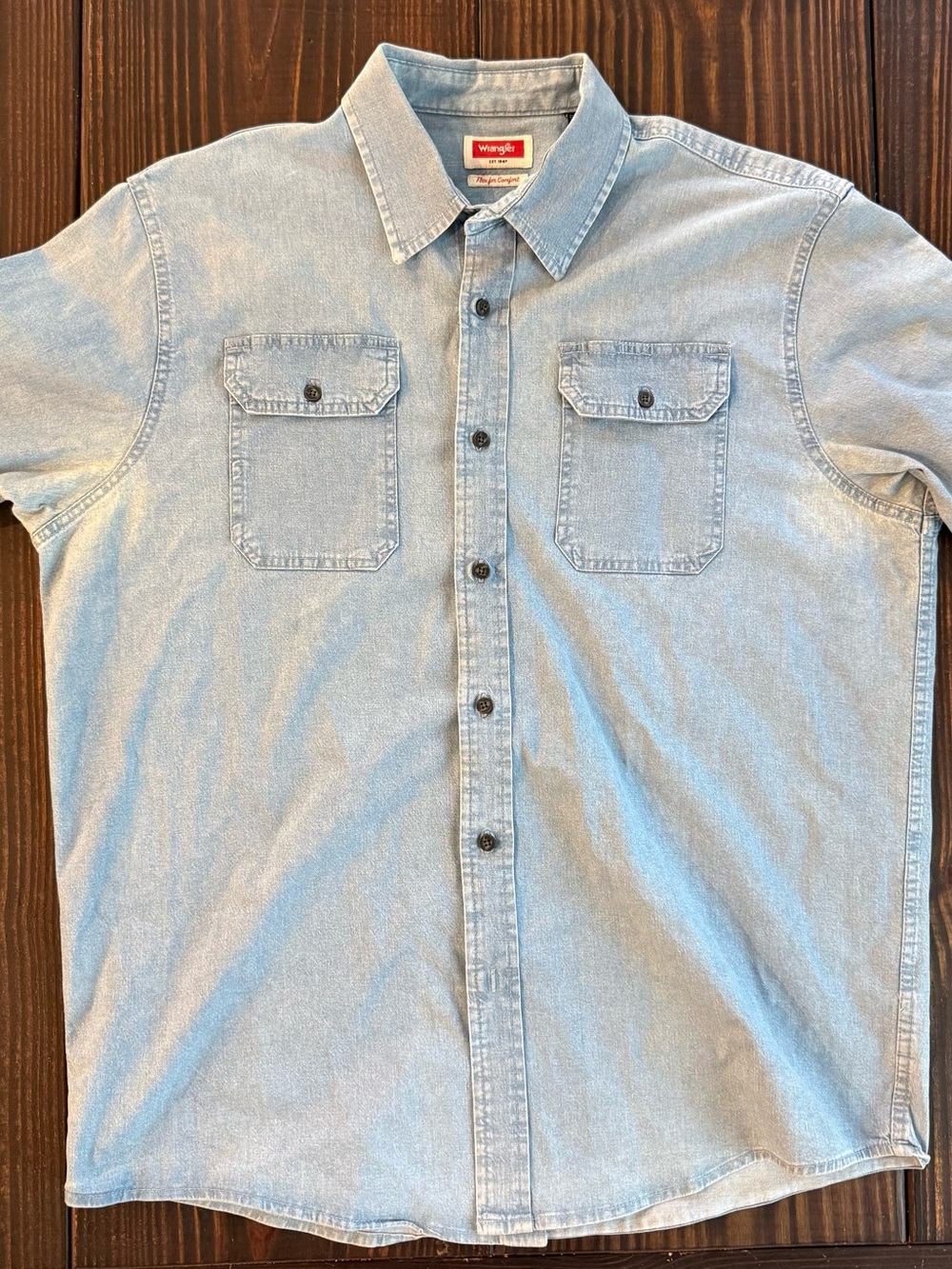 Wrangler Light Blue Denim Casual Button-Down Shirt